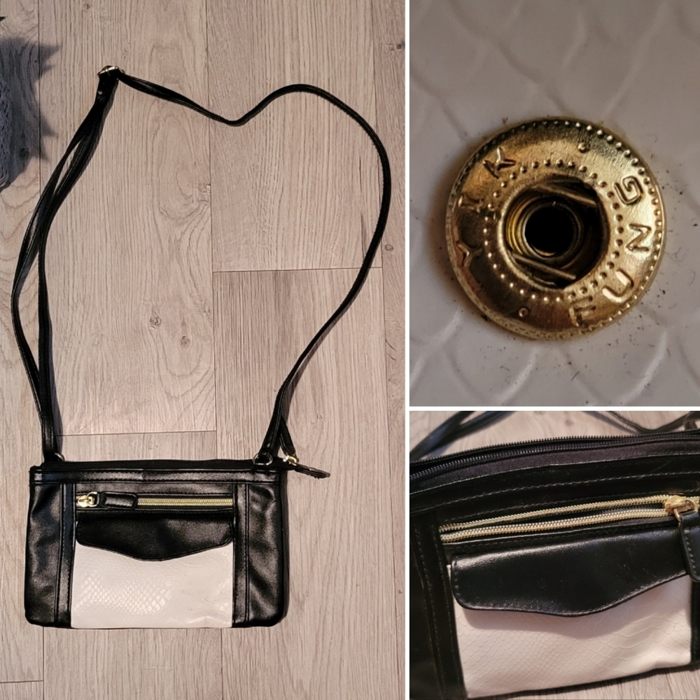 Yik Fung Piano Crossbody Faux Leather Black & White Zipper Adjustable Bag